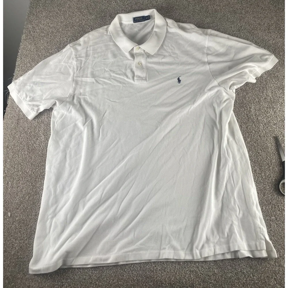 Polo Ralph Lauren Solid White Polo Mens 3XLT Blue Pony Cotton Preppy School Work